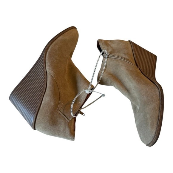 Lucky Brand Macawi Wedge Bootie Tan Leather Ankle Boots Coastal Cowgirl Boho - Picture 5 of 10